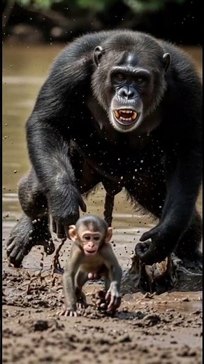 Chimpanzee Chases & Terrifies Baby Monkey! 😳🦍🐒 Brutal Hunt #AnimalFight