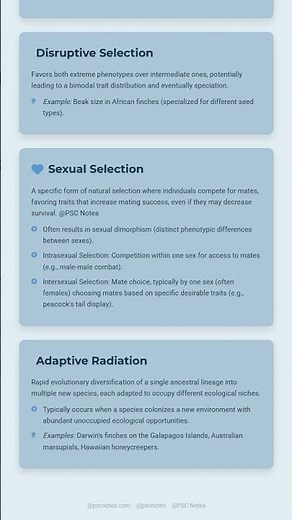 Natural Selection: Types directional, stabilizing, disruptive, sexual selection, adaptive radia...