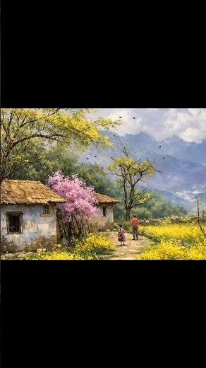 🎨 Painting a Peaceful Spring Countryside Cottage #huyacrylicpainting #acrylicpainting #painting