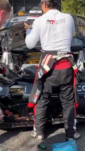 The crazy lengths WRC crews go to to stay in the rally 😲🛠️ @takamotokatsuta hit plastic barriers and broke his car’s power steering on Rally Japan - but he and codriver @aaronjohnston_2 kept working to fix the damage by any means necessary 💪 | DirtFish