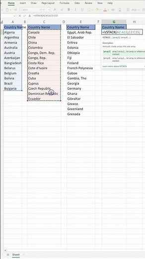 Stack several columns into one using VSTACK #shorts #exceltips #techytonics
