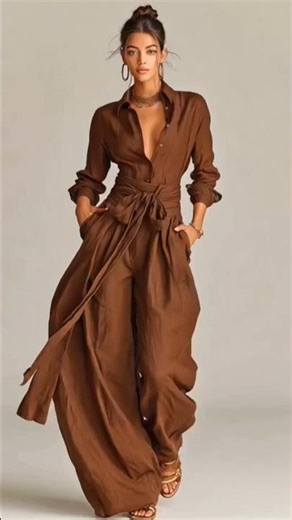 Brown Shirt-Style Jumpsuit | Effortless Structure & Timeless Chic #womensfashion #style