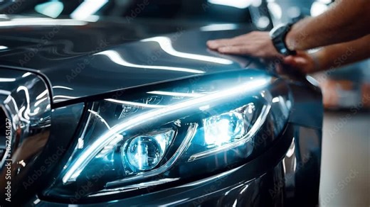 Mechanic upgrading a vehicles headlight to modern LED bulbs showcasing the installation process for enhanced brightness.