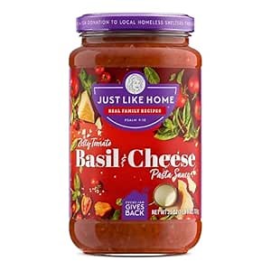 Just Like Home Premium Pasta Sauce 25oz - Zesty Tomato Basil & Cheese - Versatile, Socially Responsible Sauce - Thick Homemade Taste - All-Natural Non GMO Ingredients - Preservative & Gluten-Free