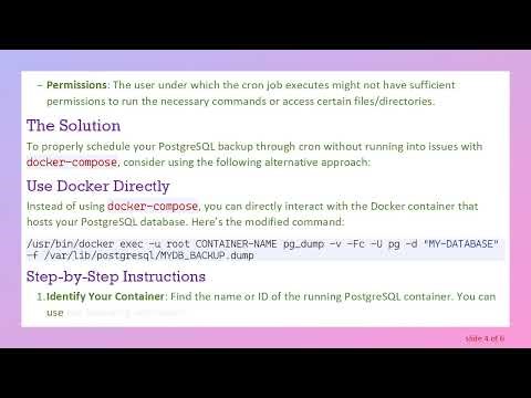 How to Solve docker-compose Cron Job Issues for PostgreSQL Database Backups