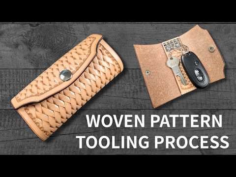 Woven Pattern Leather Tooling Process | Handmade Key Case