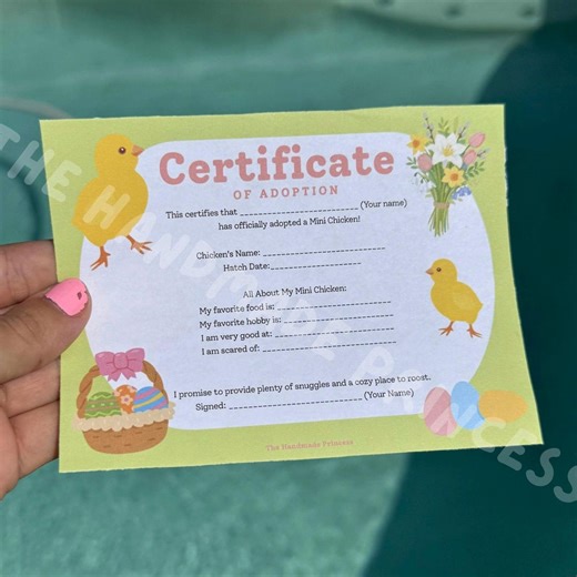Printable Mini Chicken Adoption Certificate: Easter Plushie Gift Add on (digital Download) - Etsy