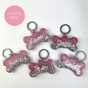 Pet ID Tag for Dog Custom Pink and Silver Girl Personalised ID Tag Resin Puppy Accessory Customised Dog Identification Name Tag - Etsy Australia