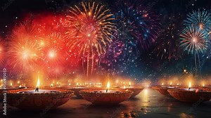 Diwali festival with fireworks. seamless looping 4k video background animation Stock Video