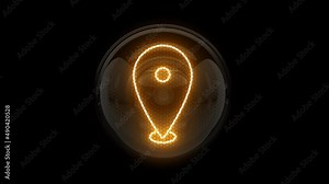 Locate pin. Location pin icon. Symbol reveal. Map pin place marker. Location icon. Map marker pointer icon set. Nixie tube indicator. Gas discharge indicators and lamps. 3D. 3D Rendering