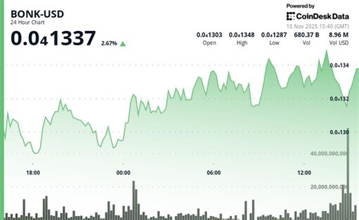 BONK 价格上涨至 $0.00001332，成交量激增82%，确认突破形态