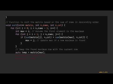 How to Sort a Matrix in the Descending Order by the Sum of Its Rows in C+ +