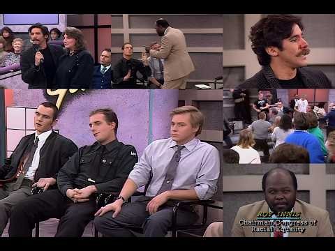 1988. Skinhead brawl. Geraldo Rivera, Roy Innis, Rabbi Goldman and 3 nazis on set