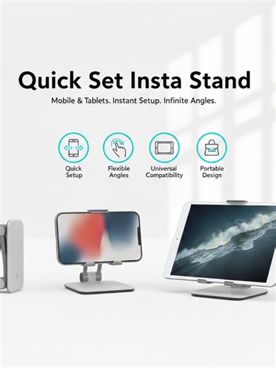 Meet the Quick Set Insta Stand for Mobile & Tablets — the must-have stand creators, students, and binge-watchers are obsessed with 😍 📱 Instant setup in seconds 🌀 Adjustable angles for filming, FaceTime, Zoom & scrolling 👜 Lightweight & portable — take it anywhere 💪 Strong, stable hold for phones & tablets 🎥 Perfect for TikTok, lives, cooking, studying, travel & work No more shaky videos. No more holding your phone. Just set it, place it, and create ✨ 👉 Tap Add to Cart and upgrade your set