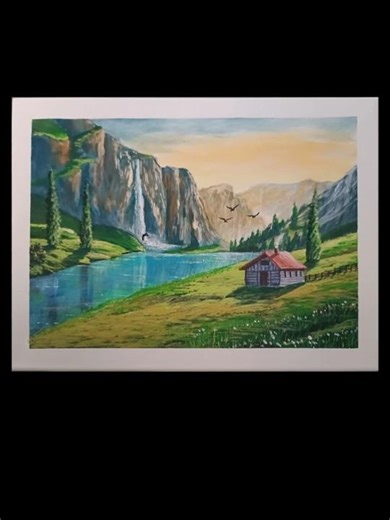 I Painted a Dream Cabin by the Lake 😍🏡 #shortsvideo #viral #art #drawing #viralvideo #painting