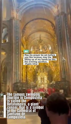 The use of incense is Biblical. And it is used in the Catholic. Liturgy especially during the High Masses. The famous swinging thurible in Compostela is called the Botafumeiro, a giant censer that is a symbol of the Cathedral of Santiago de Compostela. It is swung during important religious services to symbolize prayers rising to God and, historically, to purify the air for pilgrims arriving on the Camino de Santiago. The ritual is performed using a pulley system, where eight men, known as "tira