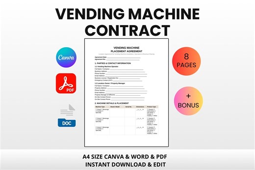 Vending Machine Contract Bundle | Editable Canva Word PDF | Placement Agreement Location Revenue Tracker - Etsy México