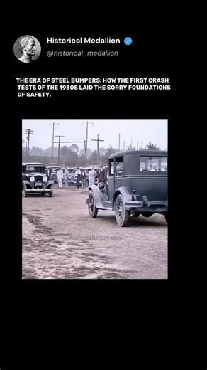 Historical Medallion🎖️ on Instagram: "In the 1930s, as cars became more common on the roads, manufacturers seriously thought about safety for the first time. However, their ideas about it were primitive and shocking to the modern mind. Methods that seem barbaric today: · Testing the body: Instead of complex computer models, cars were simply smashed into walls, crashed into each other, or rammed by trucks. The goal was to test the strength of the construction, not the preservation of the people 