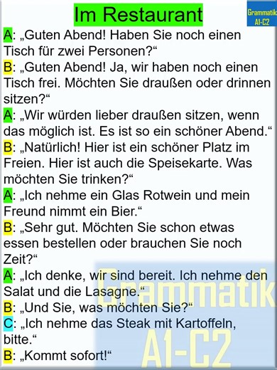 24K views · 499 reactions | Dialog im Restaurant | Deutschprüfungen - German Tests and Grammar | Facebook