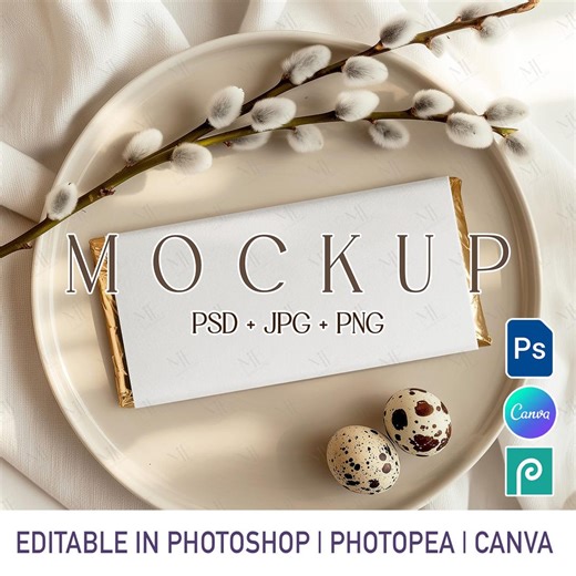 Chocolate Bar Mockup PSD PNG, Candy Label Mockup, Easter Treat Wrapper Canva Template - Etsy