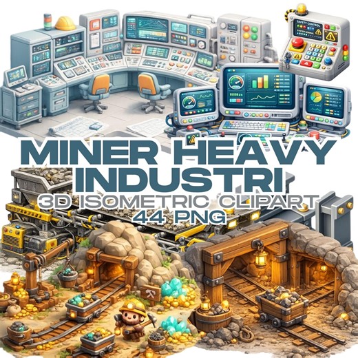 Miner Heavy Industry Clipart | 44 PNG 3D Isometric Mining Scene & Equipment Graphics | Digital Download - Etsy
