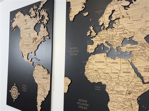 World Map Cork Push Pin Board Travel Wall Art Map, Oak Wood or Cork Wooden Travel Map Wall Decor, 3 Panel Feature Wall Art, Gift Anniversary - Etsy UK