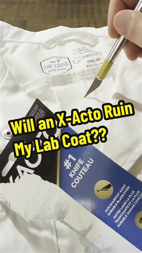 Will an X-acto knife cut through my lab coat? Let's see what this thing can take... Up next: 100% acetone, run over it with a car, laser engraving, a ferocious dog, and more! Follow to see if it makes it. #science #iflscience #researchlab #labcoat #PPE