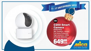 🎄✨'Tis the Season for SAVINGS at Mica! ✨🎄 Elevate your security game with the Xiaomi C200 Smart Camera! 📷🔒With 360-degree rotation, high-resolution 1080p resolution, and AI Human Detection, shop it for just R649.99 each. Stay smart, stay secure! 🛡️✨ 🗓️ Deal is valid from 5 – 17 December 2023, from your nearest participating Mica store today! Unlock the magic of savings!🌟 Click the link to unwrap our full promotional leaflet and make this season merrier with exclusive deals from Mica's 'Ti