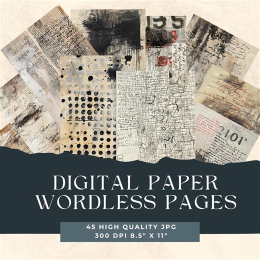 Wordless Pages, Abstract Sketch, Background Printable Paper, Asemic Writing, Art Collage, Sheet Paper for Junk Journals, Scrapbook Collage - Etsy