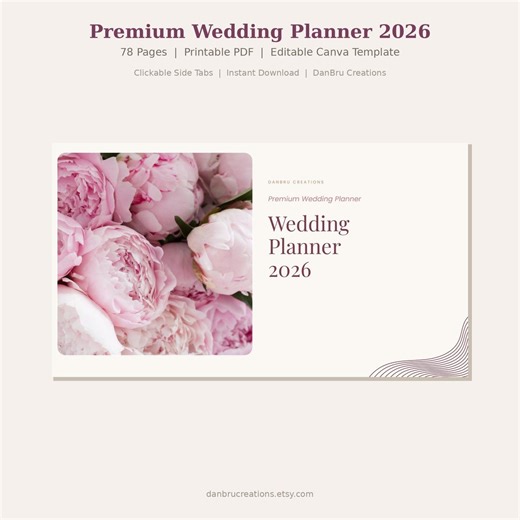 Wedding Planner 2026 Printable PDF 78 Pages Budget Checklist Timeline Bride Gift - Etsy