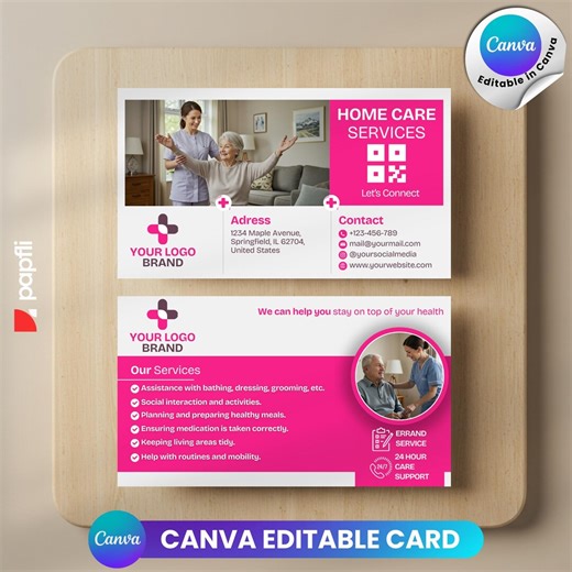 Home Care Services Business Card Template: Professional Elder Care (canva Editable, Digital Download) - Etsy