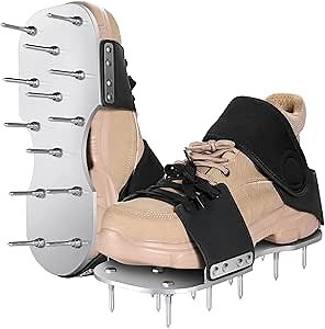 Aerator Shoes, Lawn Aerator Shoes for Grass with Sturdy Metal Sole, Aeration shoes for lawn with adaptable straps for all shoe sizes, Aerating Shoes for Lawn Pre-Assembled with Bend-resistant Prongs