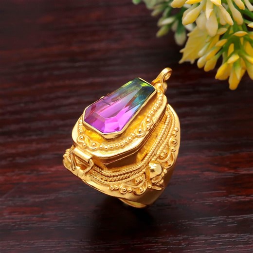 Ametrine 18K Gold Plated Coffin Locket Ring : 925 Sterling Silver Bio Colour Jewelry , Compartment - Etsy