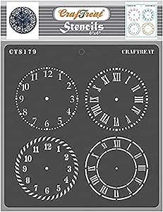 CrafTreat Reusable Clock Stencils for Painting on Wood, Canvas, Paper, Fabric, Floor, Wall and Tile - Clock Dials - 6x6 Inches - DIY Art and Craft Stencils - Clock Face Stencil