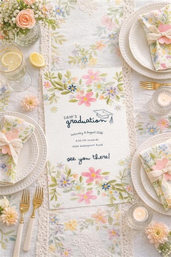 Floral Graduation Poster Template | Elegant Watercolor Party Decor (canva Printable) - Etsy