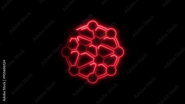 Neon Neural Network Icon - Glowing Interconnected Nodes on Black Background Representing Advanced AI Technology, High-Tech Data Processing, and Modern Digital Communication Systems