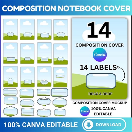 Composition Notebook Template, Composition Notebook Canva Frame, Canva Editable Composition Notebook Cover, Back to School Canva - Etsy
