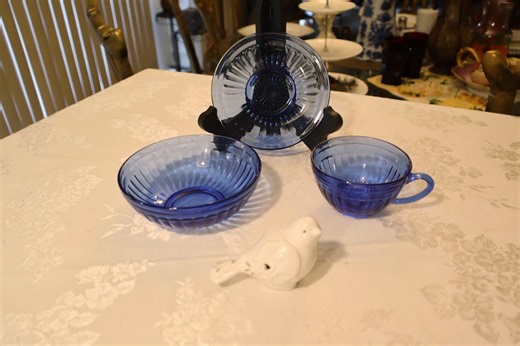 Vintage Hazel Atlas Aurora Blue Depression Glass Teacup, Saucer and Bowl - Etsy