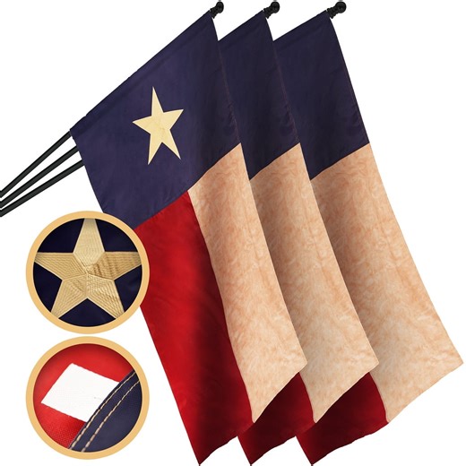 G128 3 Pack: Texas Tea-Stained Flag | 1x1.5 Ft | ToughWeave Pro Series Pole Sleeve Embroidered 420D Polyester | Embroidered Design, Indoor/Outdoor, High Quality, NO Flagpole Included