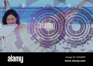 Animation of data processing over woman using tablet. Global business, computing, connections and data processing concept digitally generated video Stock Video Footage - Alamy