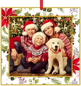 WaaHome Picture Frame Christmas Ornaments 2025-3'' Floral Photo Frame Christmas Tree Ornaments Decorations Gifts for Family Friends Women Mom