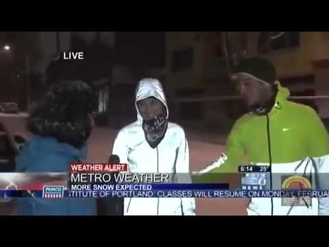 Girl Jogger Falls slip on Snow Live TV after Telling News R