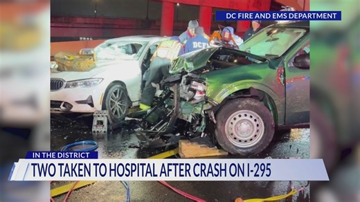 Two taken to hospital after crash on I-295 in DC