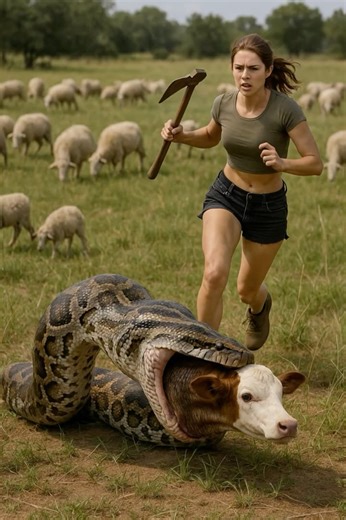 Python Grabs the Calf — Her Charge Through the Dirt