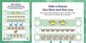 Hide-a-Saurus: One More and One Less Dinosaurs Worksheet