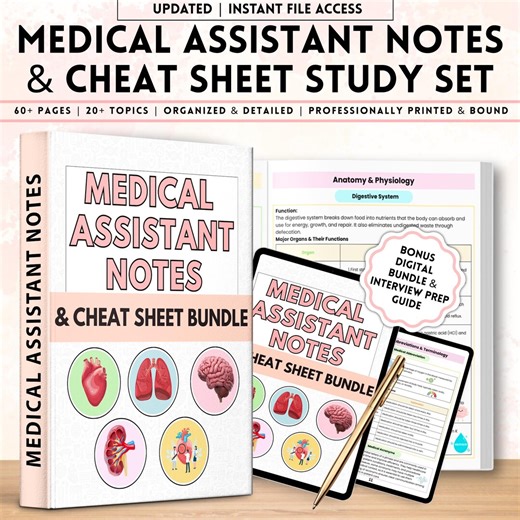 Medical Assistant Study Guide (physical Book) | Notes & Cheat Sheets Bundle | Clinical Skills Review | MA Student Essential - Etsy