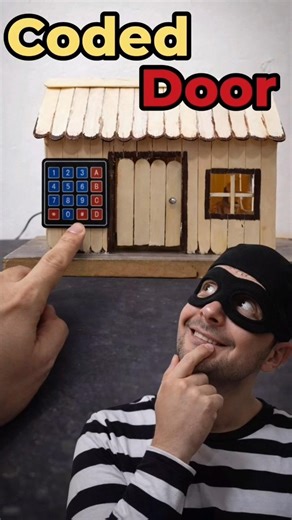 "DIY popsicle stick house with Arduino keypad door 🔑✨ Tiny toy home comes alive!"