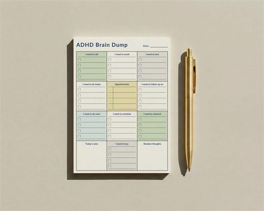 ADHD Planner Sticky Notes Pad Daily Checklist Brain Dump (4x6) in Instant Download PDF - Etsy
