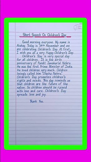 Short Speech On Children's Day in English/Children's Day Speech in English/Speech On Children's Day