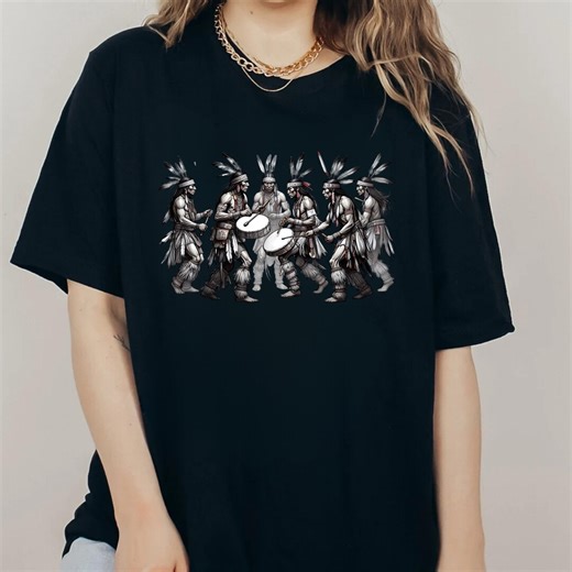 Native American Warrior Shirt, Indigenous Ritual Drumming Tee, Indian Chief Heritage Gift, Western Brave Warrior Art, Tribal Culture T-shirt - Etsy